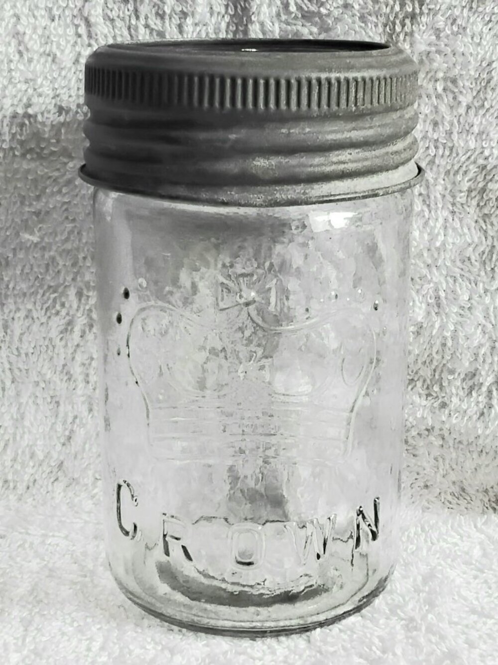 Vintage 5 1/2" Glass Crown Preserve Bottle Imperial Pint with MM's!!